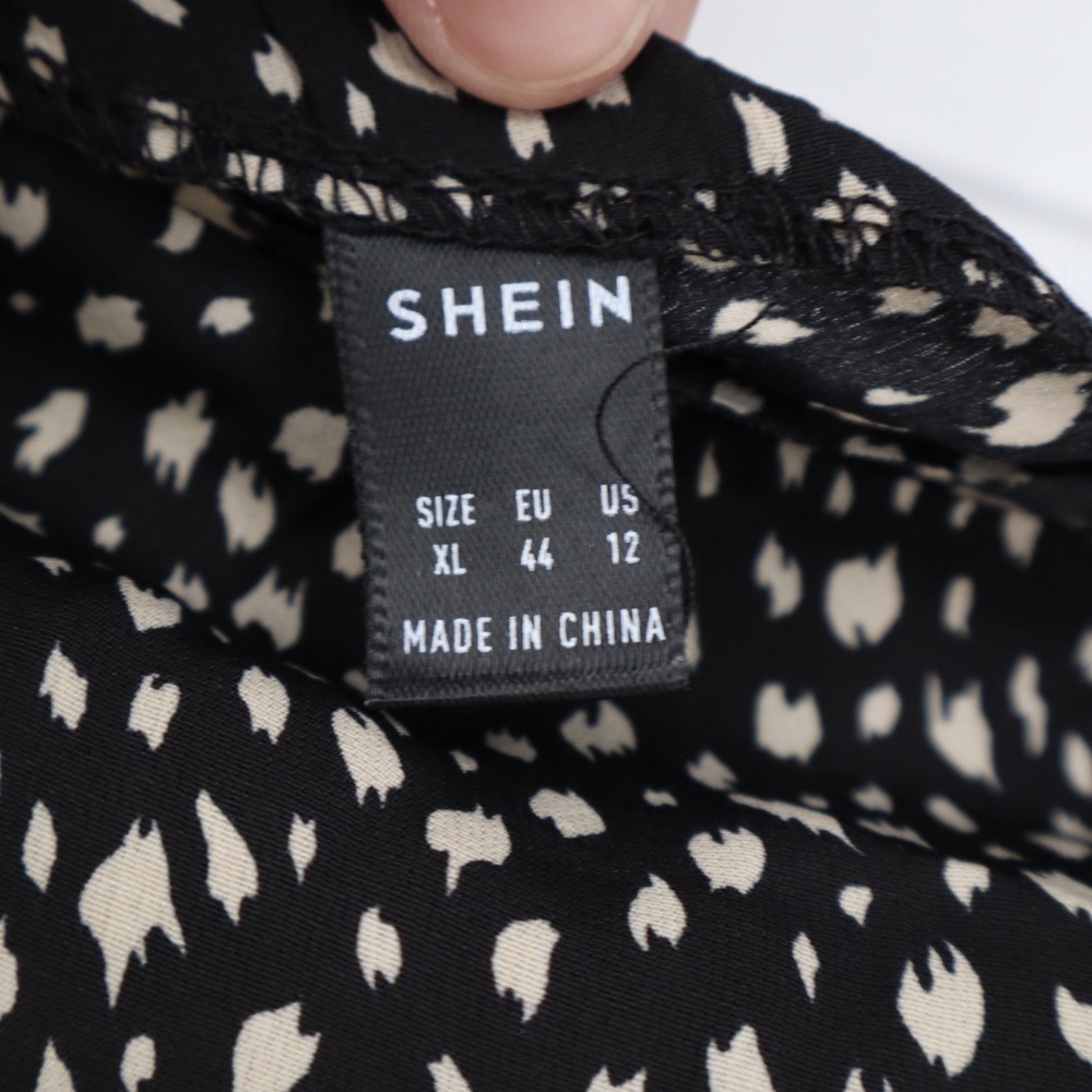 SHEIN Black White Abstract Spot Print Midi Skirt XL Side Slit Elastic Waist - Picture 3 of 6